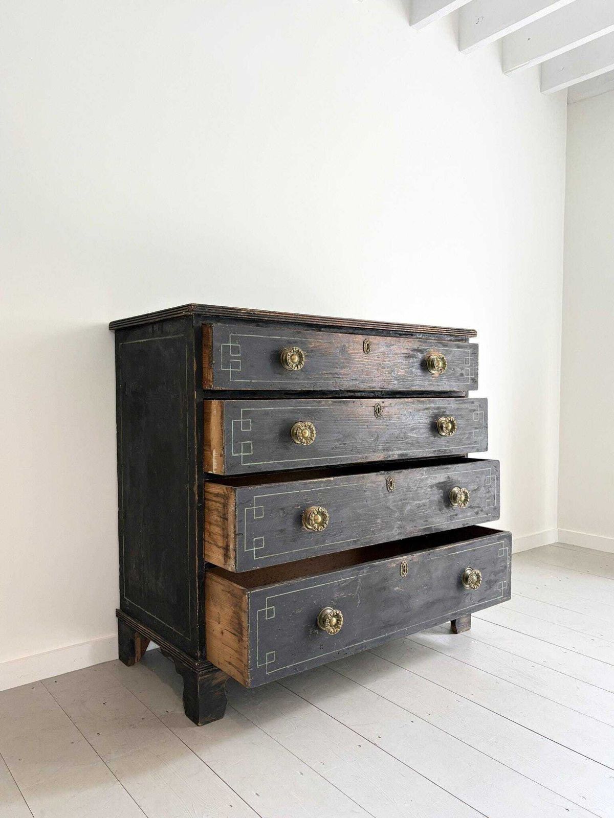 Ebonised Chest Of Drawers With Stencilled And Painted Geometric Detail photo Furniture