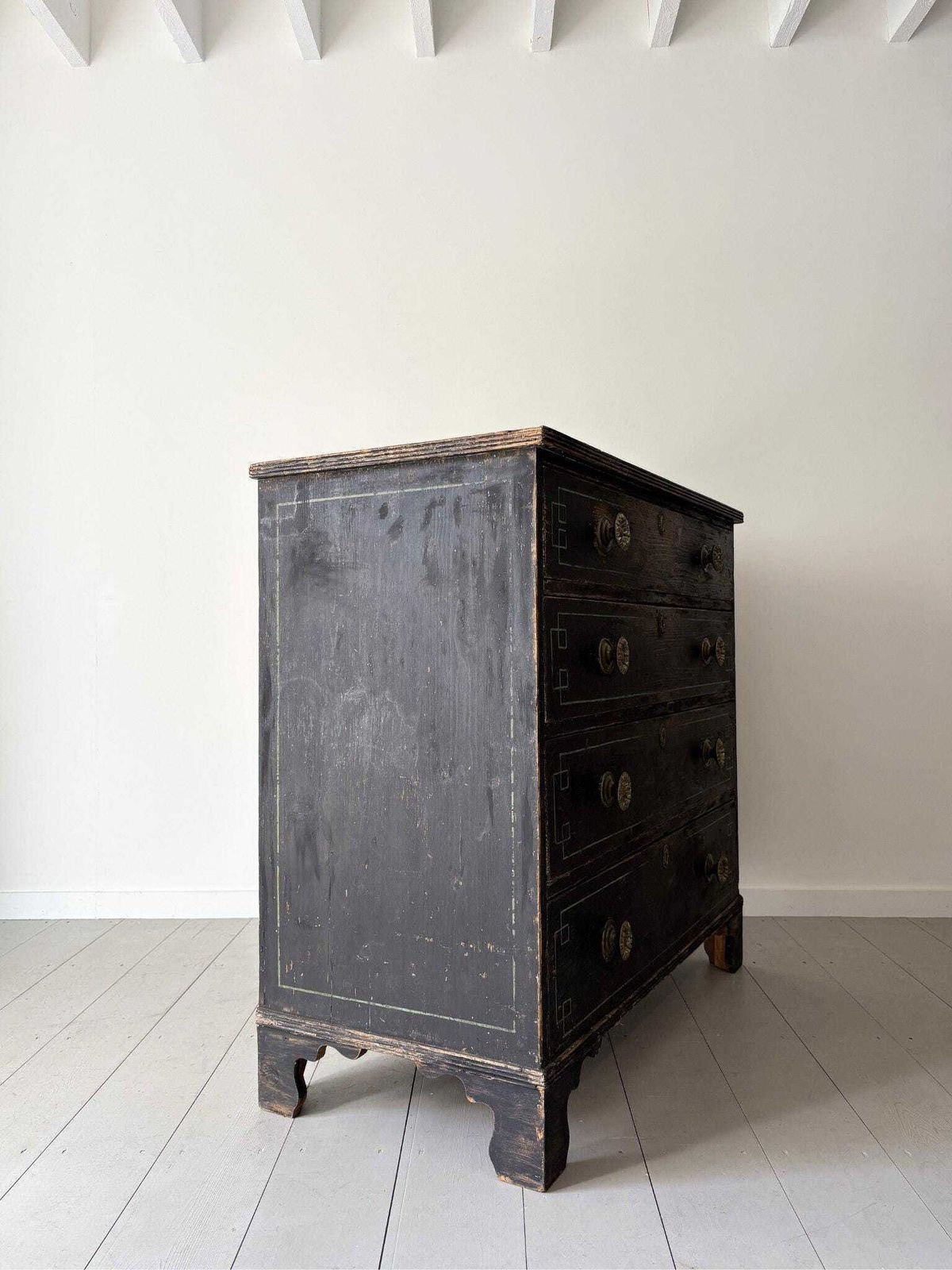 photo for sale Ebonised Chest Of Drawers With Stencilled And Painted Geometric Detail