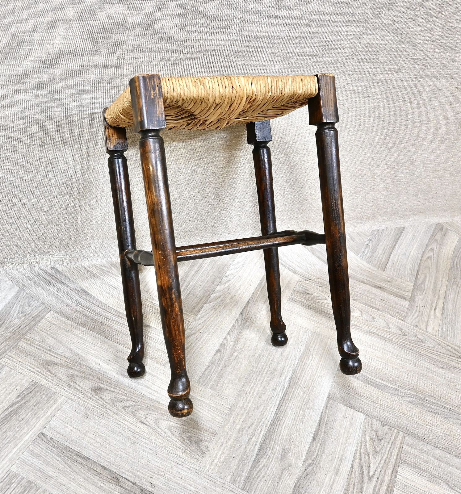 Tall Antique Rush Seated Stool photo Furniture