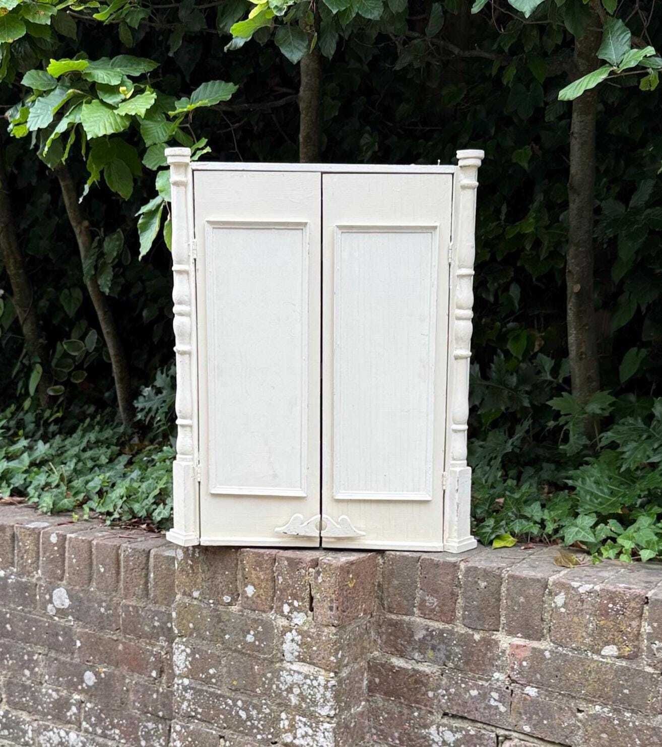Unusual And Unique Antique Painted Corner Cabinet, Mirrored Wall Cupboard Rustic Decor And Art