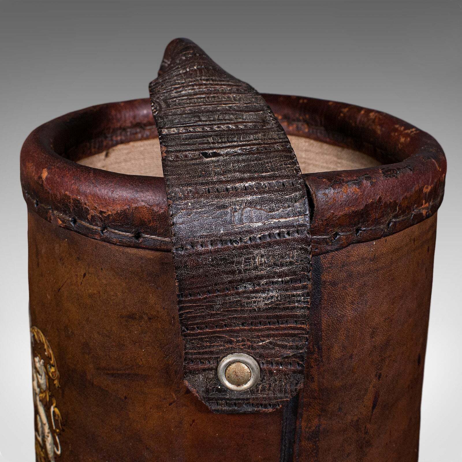Vintage Decorative Stick Stand, English Leather Office Waste Basket, Storage Bin photo vinterior