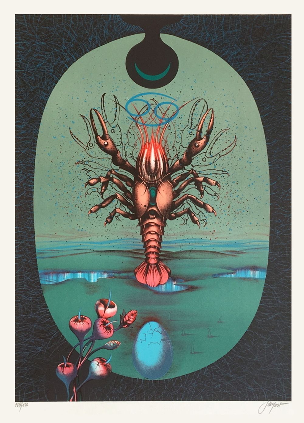 Lithographie signée Pierre Jacquot Zodiaque Cancer 1975