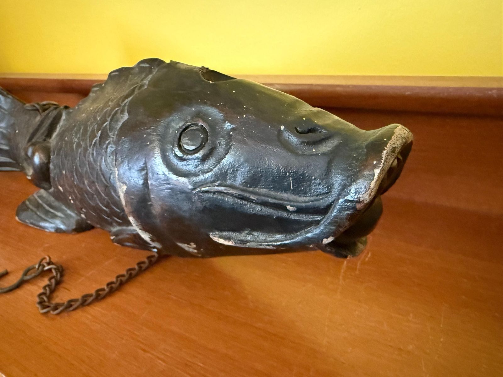 Antique Japanese Jizai Kagi Carved Wood Koi Fish, Meiji Period Hearth Kettle Hook, Japanese Folk Art Carp, Good Luck Prosperity Gift, 47cm photo 300.0