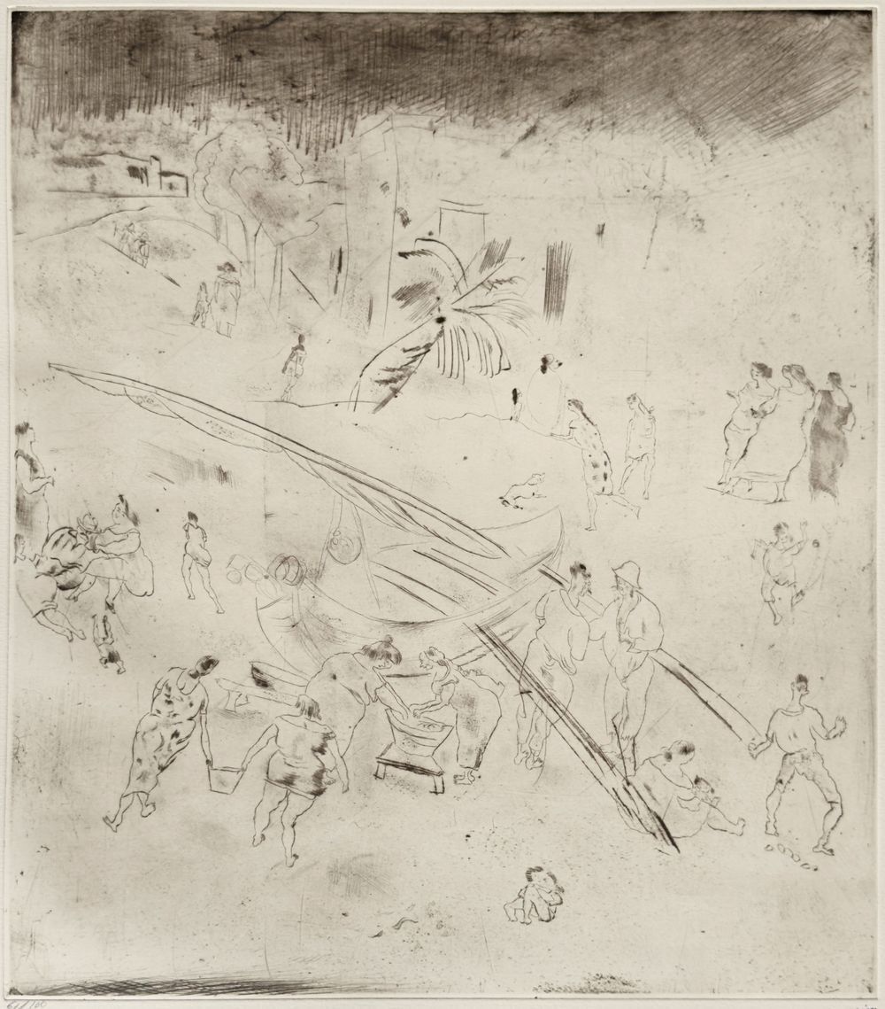 Jules Pascin Etching Port Maltais II 1980 photo furniture