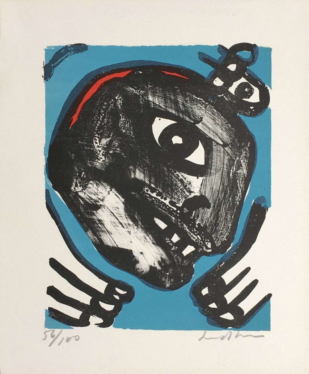 Bengt Lindstrom Signed Lithograph Visage Noir 1978
