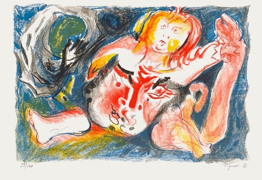 Lithographie signée Edouard Pignon Homme à L'enfant 1973