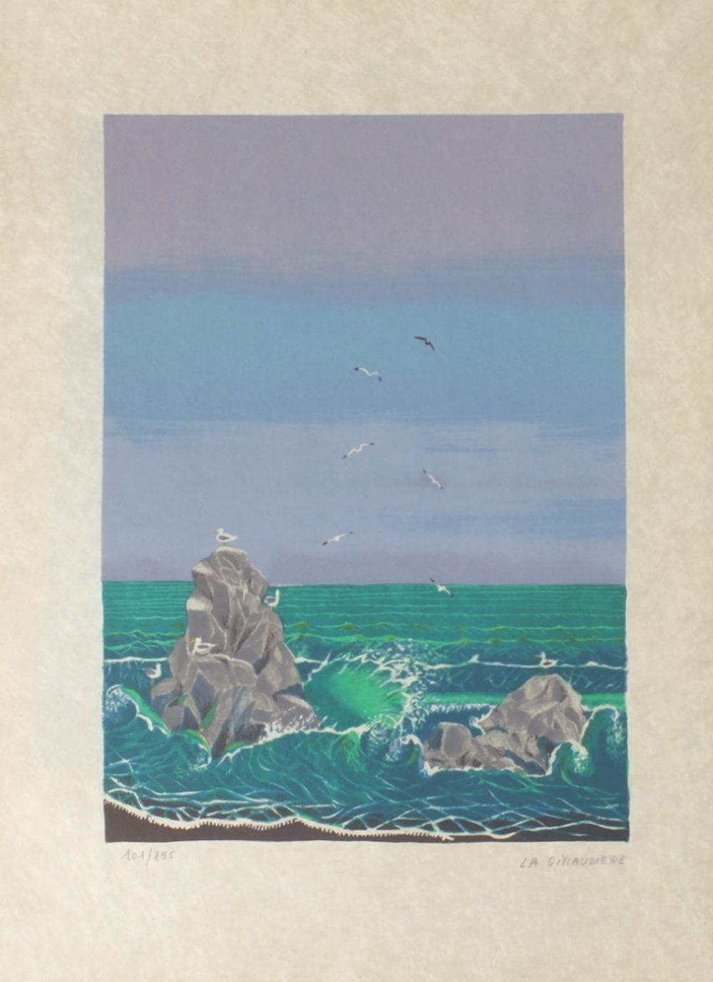 Madeleine La Giraudiere Gesigneerde Lithografie Le Rocher 1970