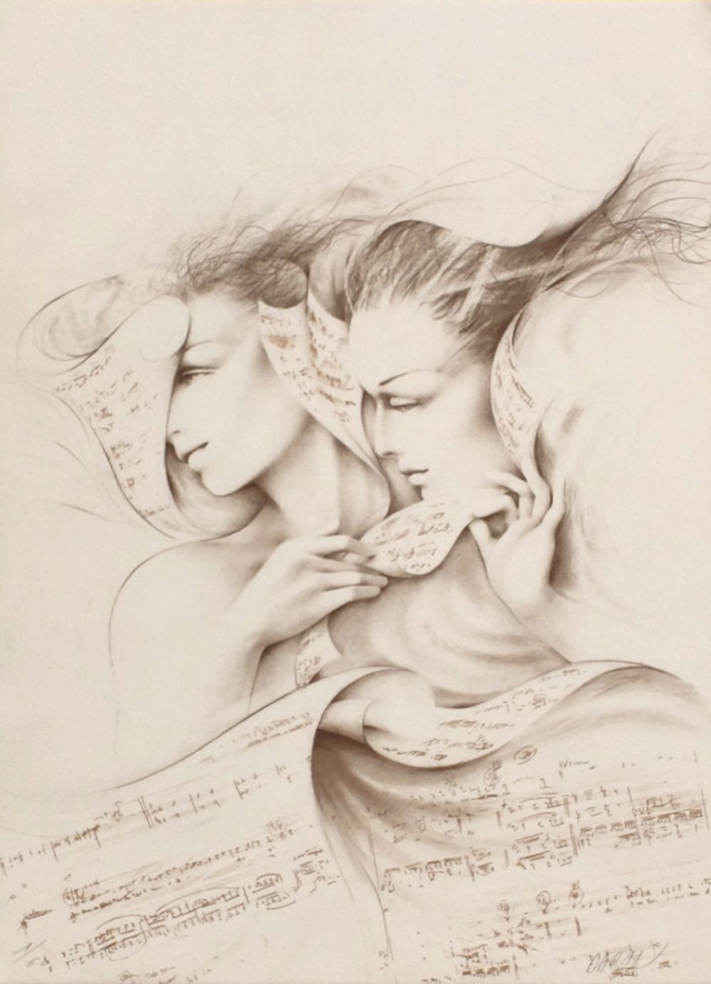 Lithographie signée Gérard Daran Duo (Ocre) 1990