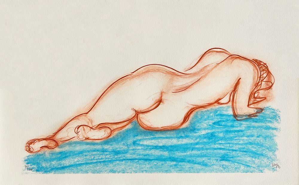 Marie Jo Bourron Gesigneerde Lithografie Etude De Nu II 1990