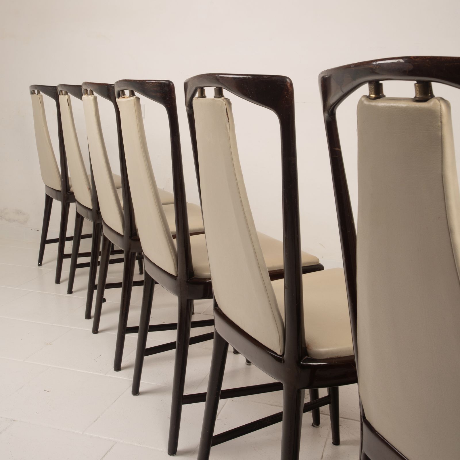 Osvaldo Borsani Mid Century Italian Mahogany Stained Dining Chairs For Abv 1950 photo vintage