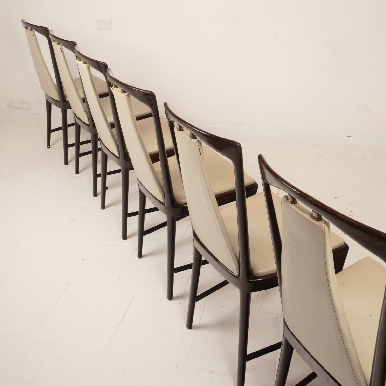 photo for sale Osvaldo Borsani Mid Century Italian Mahogany Stained Dining Chairs For Abv 1950