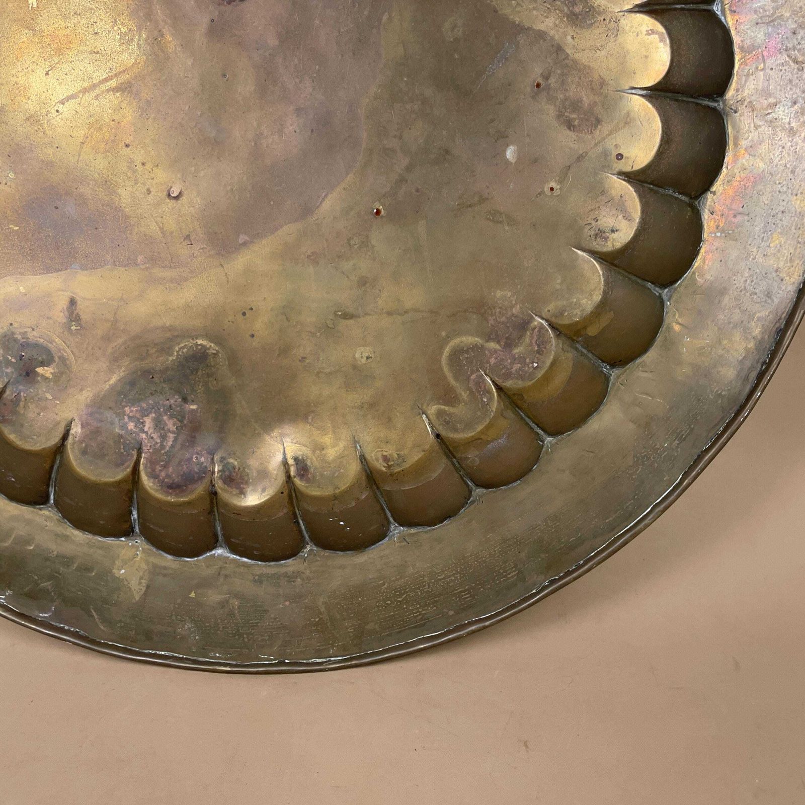 Home Decor Indian Metal Gold Patterned Brass Tray 58cm Plate Asian Handmade Etched Intricate Decorative Patterned Wall Art Round Vintage Antique photo