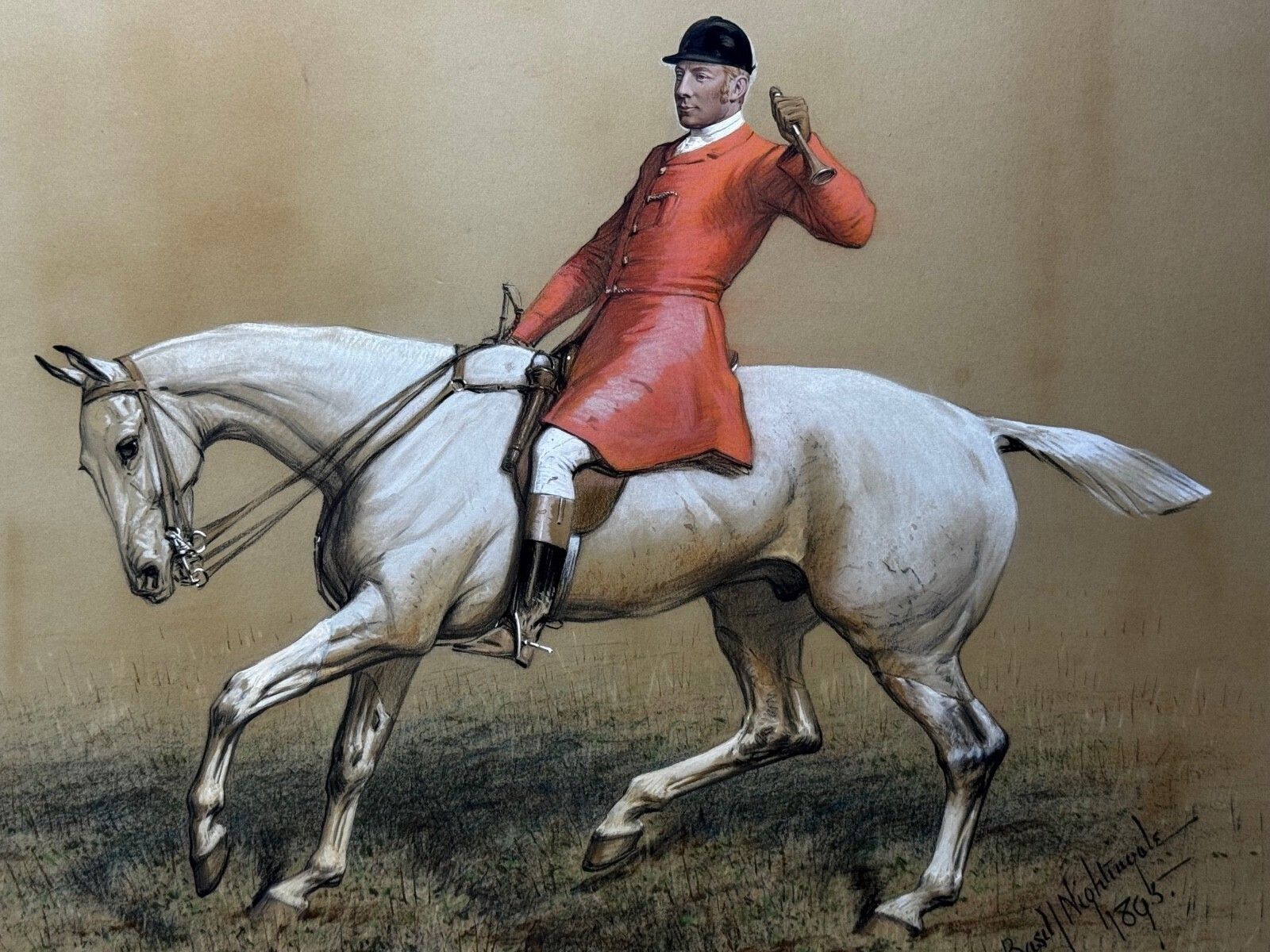 photo buy 19th Century Large Hunting Painting With The Quorn Hunt Tom Firr Up Grey Signed Basil Nightingale