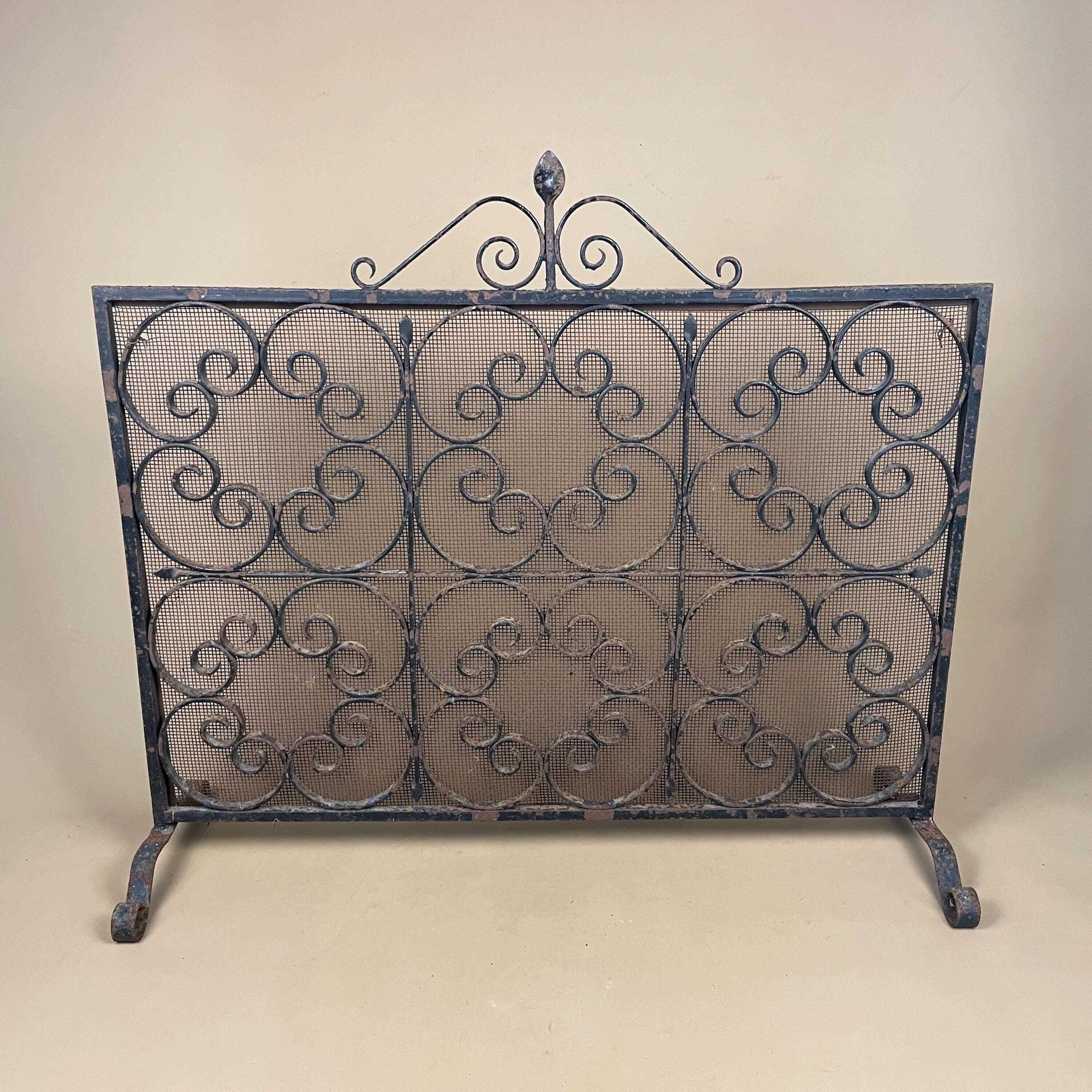 Antique Fireguard Fireplace Screen Metal Cast Iron Black Vintage Fire Guard Victorian Ornate Freestanding Patterned Rectangle Mesh Wrought photo furniture
