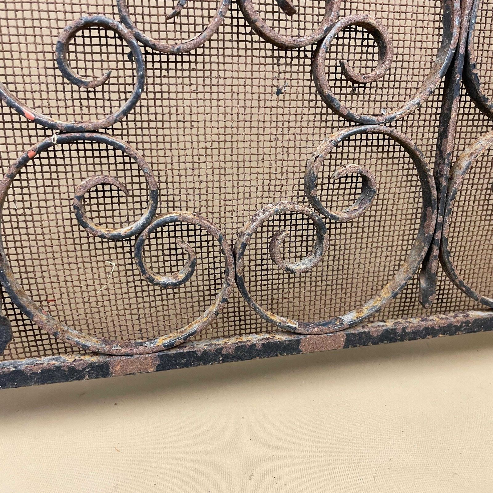 Antique Fireguard Fireplace Screen Metal Cast Iron Black Vintage Fire Guard Victorian Ornate Freestanding Patterned Rectangle Mesh Wrought photo Home Fixtures
