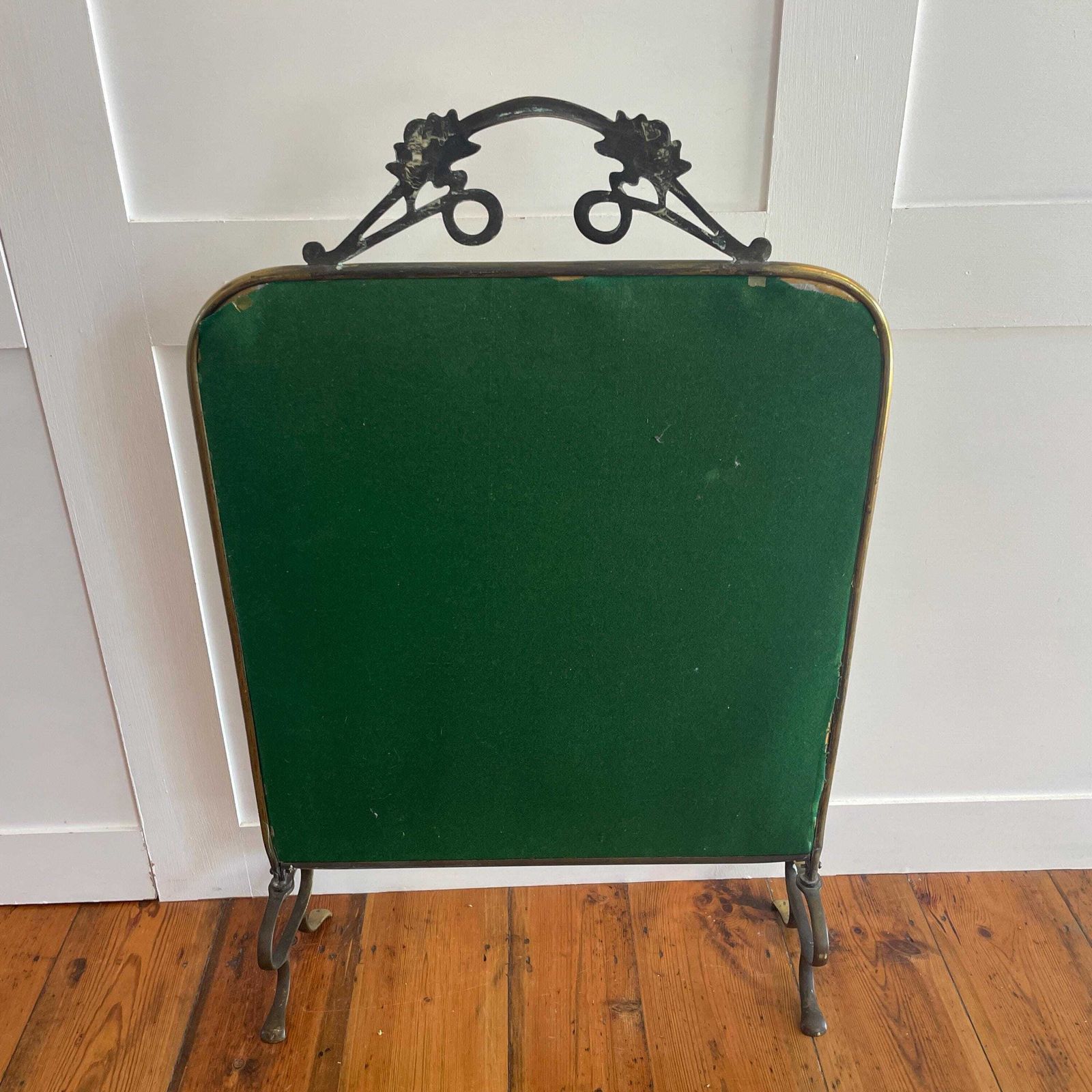Art Nouveau Antique Fireguard Fireplace Screen Gold Brass Metal Frame Vintage Fire Guard Mirror Victorian Ornate Freestanding Detail photo buy