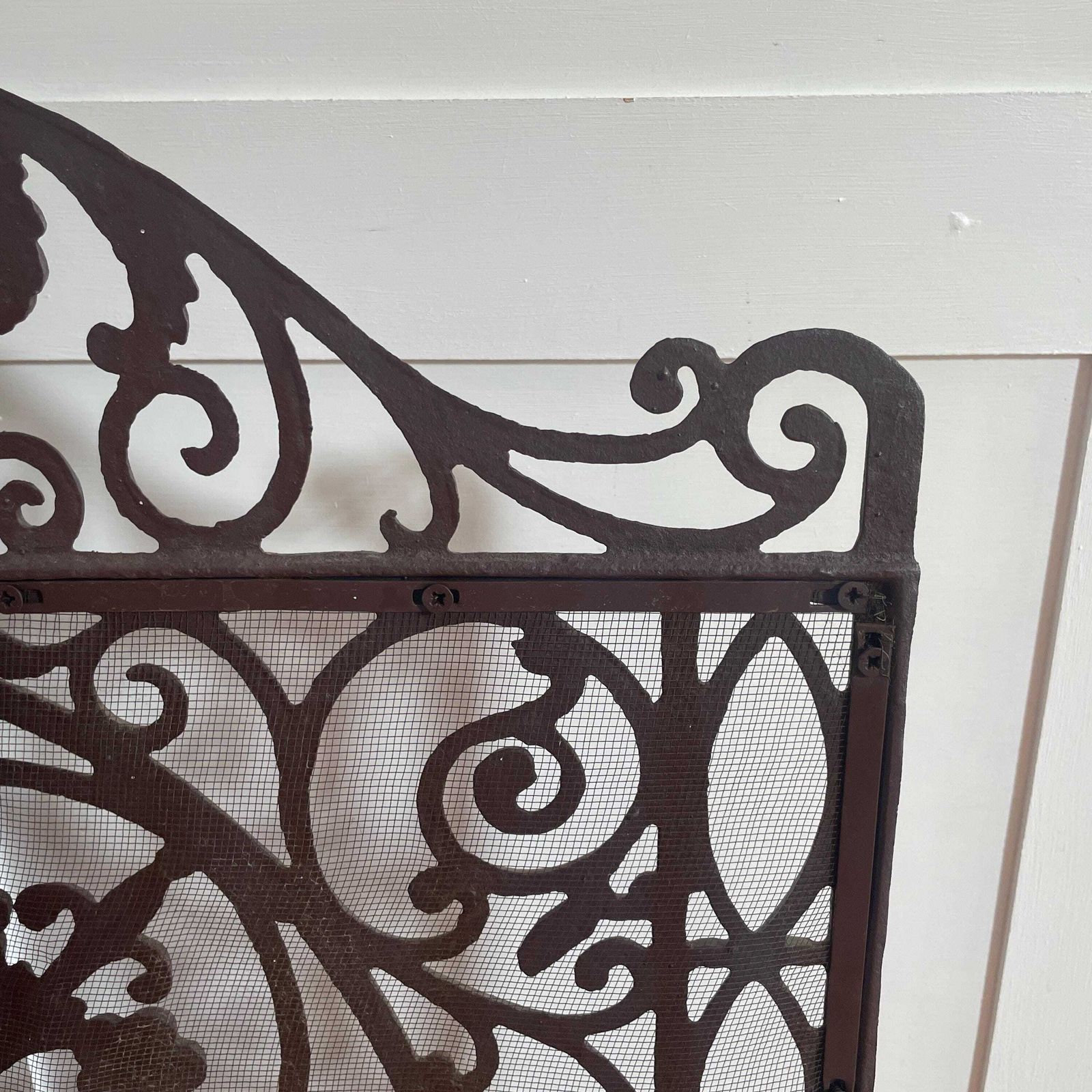 Antique Fireguard Fireplace Screen Metal Cast Iron Black Vintage Fire Guard Victorian Ornate Freestanding Patterned Rectangle Heavy Wrought photo buy