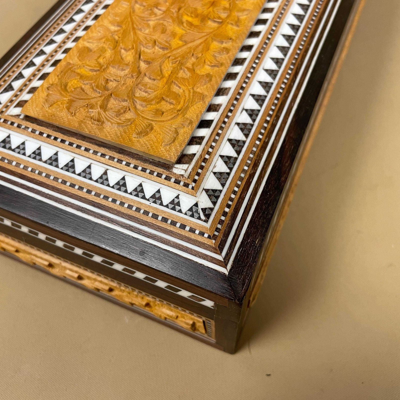 Hand Carved Wooden Box Floral Patterned Design Vintage Storage Trinket Jewellery Decorative Carved Keepsake Box Antique Rectangle Wood Key photo buy