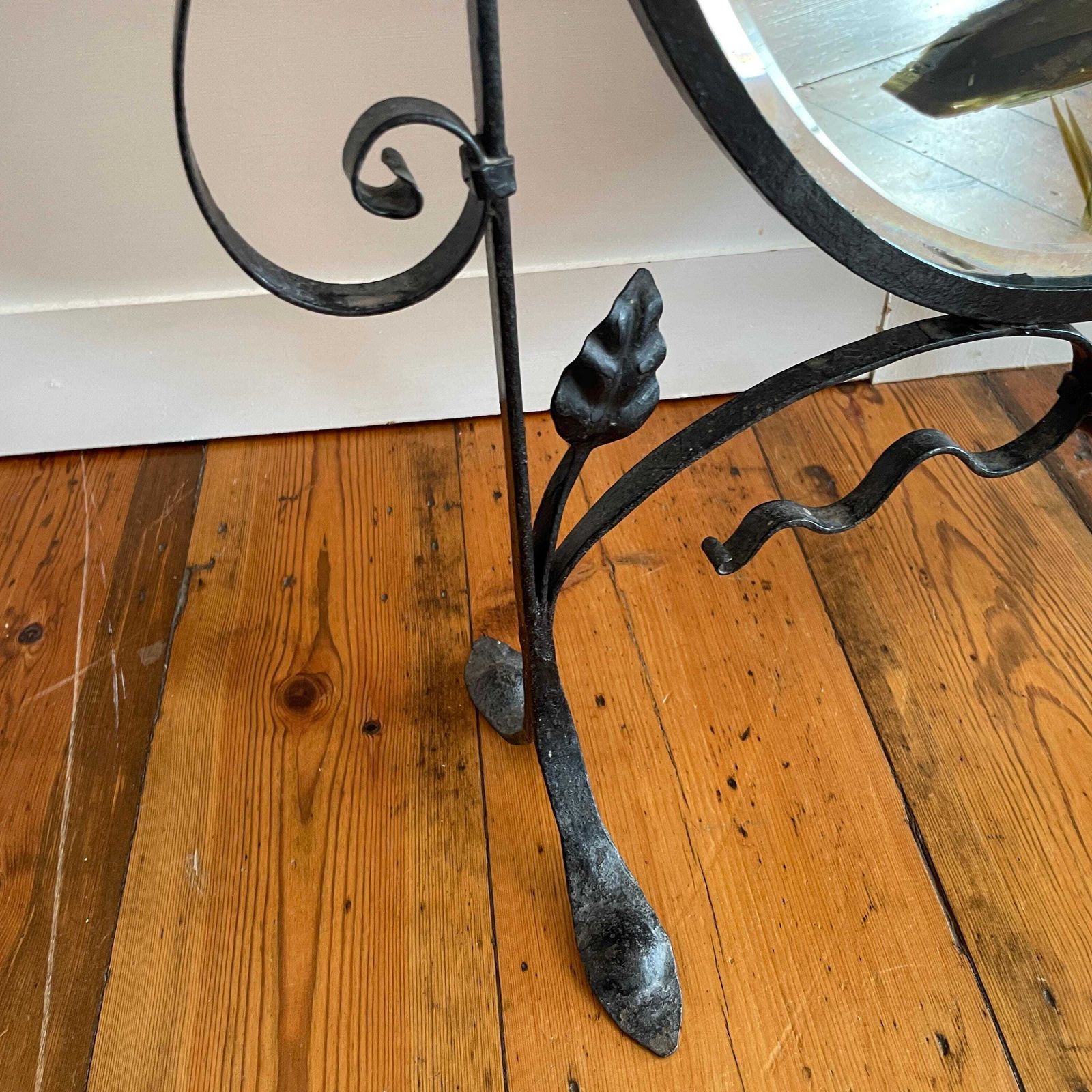 photo for sale Antique Fireguard Fireplace Screen Metal Black Mirror Vintage Fire Guard Victorian Ornate Freestanding Floral Hand Painted Patterned
