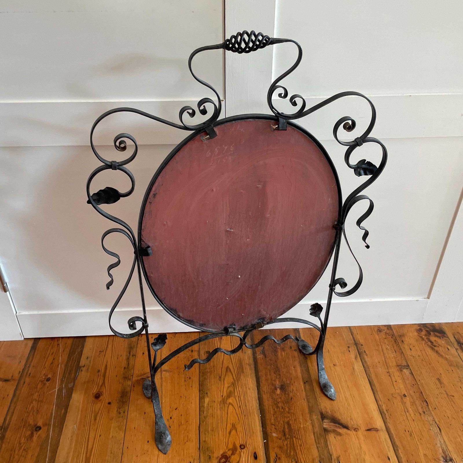 Home Fixtures Antique Fireguard Fireplace Screen Metal Black Mirror Vintage Fire Guard Victorian Ornate Freestanding Floral Hand Painted Patterned photo