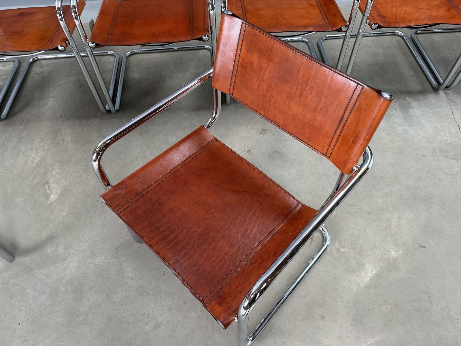 Ten Dining Mart Stam Marcel Breuer S34 Set Of  10  Chrome Tan Cognac Brown Leather Cantilever Bauhaus photo furniture