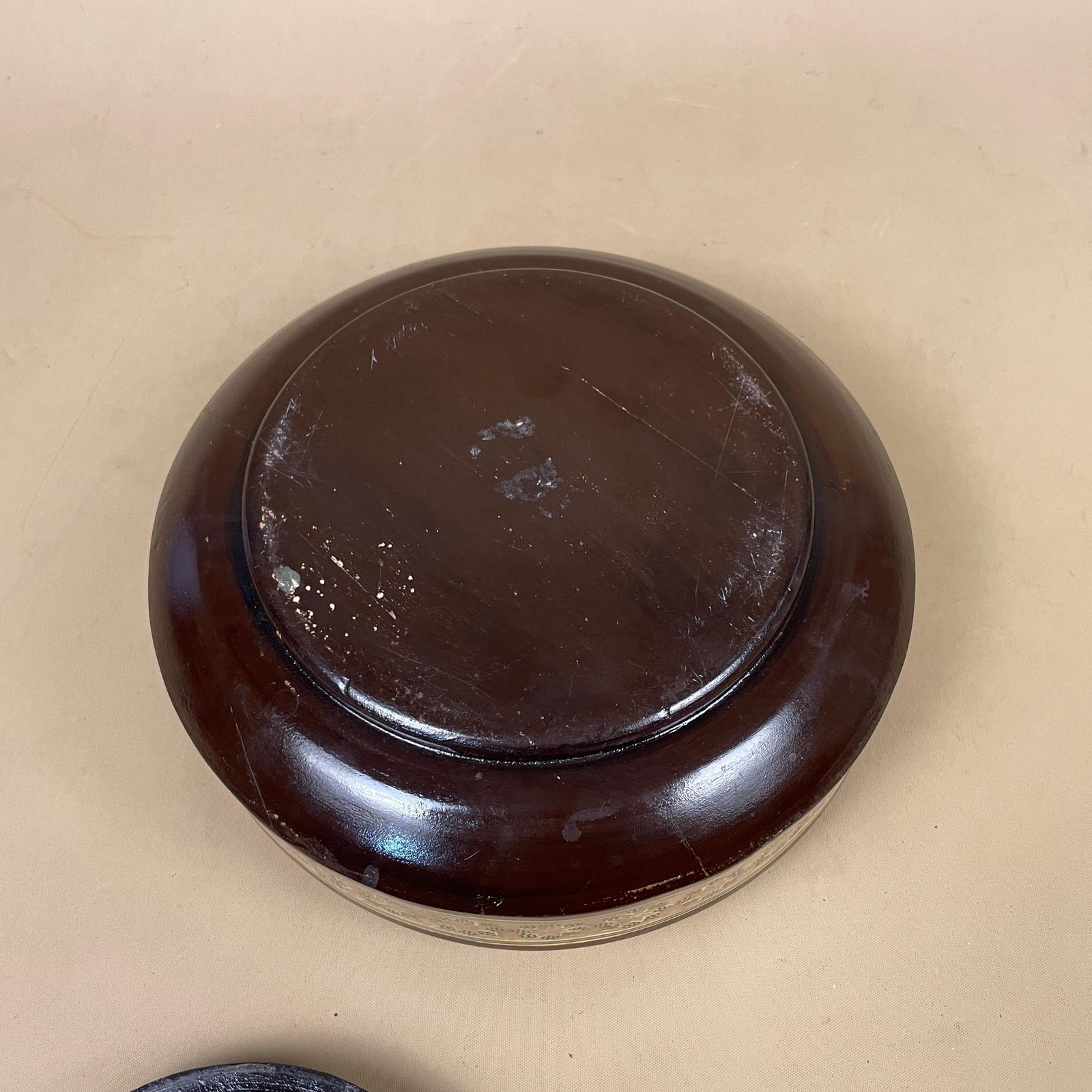 photo furniture Middle Eastern Box Wooden Inlay Mosaic Pattern Trinket Jewellery Round Medium Keepsake Storage Lid Lidded Circle Marquetry Antique