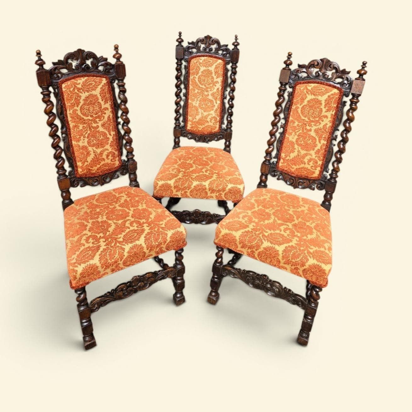 Antique Victorian Barley Twist Dining Chairs / Set Of 3 / C1850 photo for sale