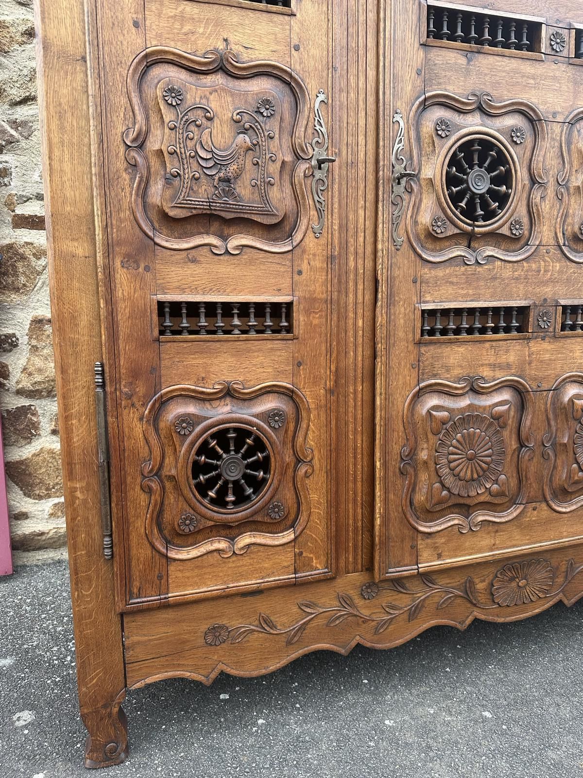 Antique French Breton Carved Oak Bedroom Suite photo vintage