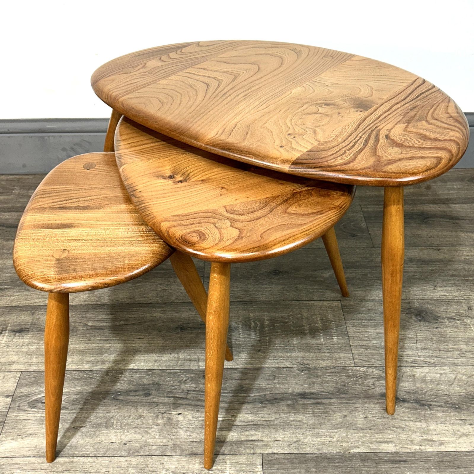 Mid Century 'Blondified' Solid Elm/Beech Nesting Pebble Tables Ercol photo furniture