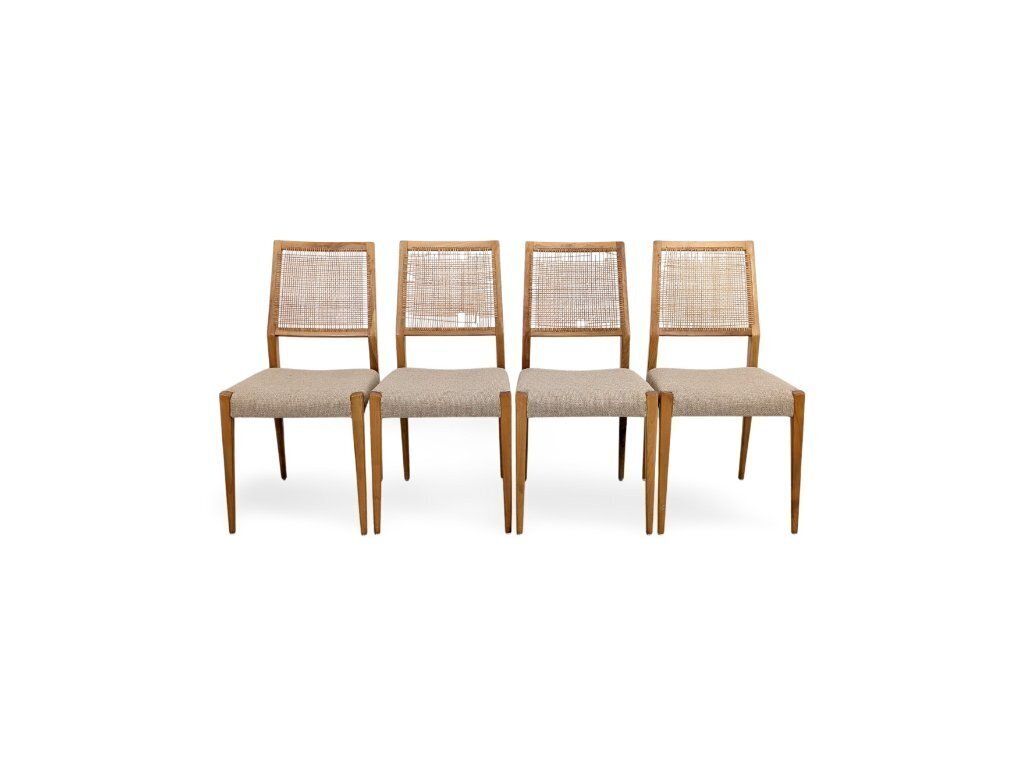 Set Of 4 Midcentury Chairs Birch Cane Weave Vintage Design
