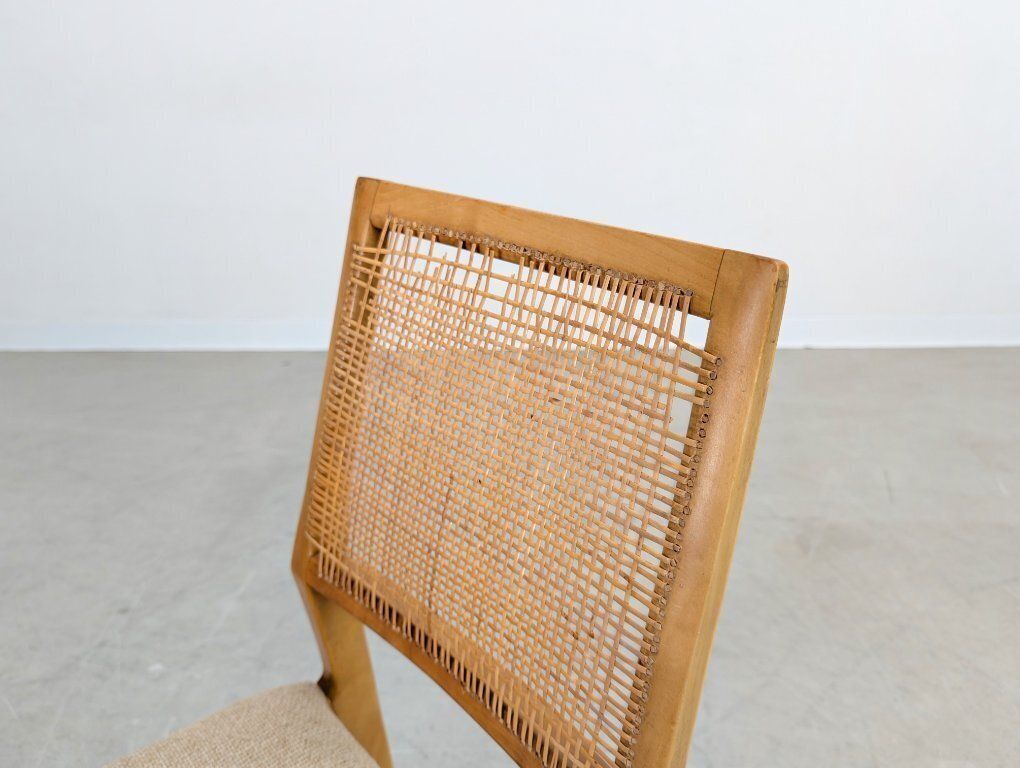 photo for sale Set van 4 mid-century stoelen – berk met vlechtwerk – vintage design