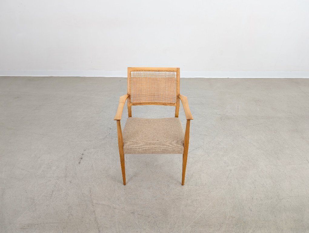 Midcentury Chair  Birch Cane Webbing Vintage Armchair photo Furniture