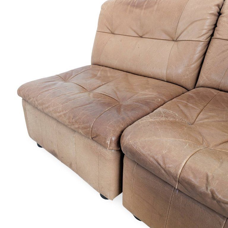 Canapé d'angle mid-century modern modulable vintage en cuir brun photo vintage
