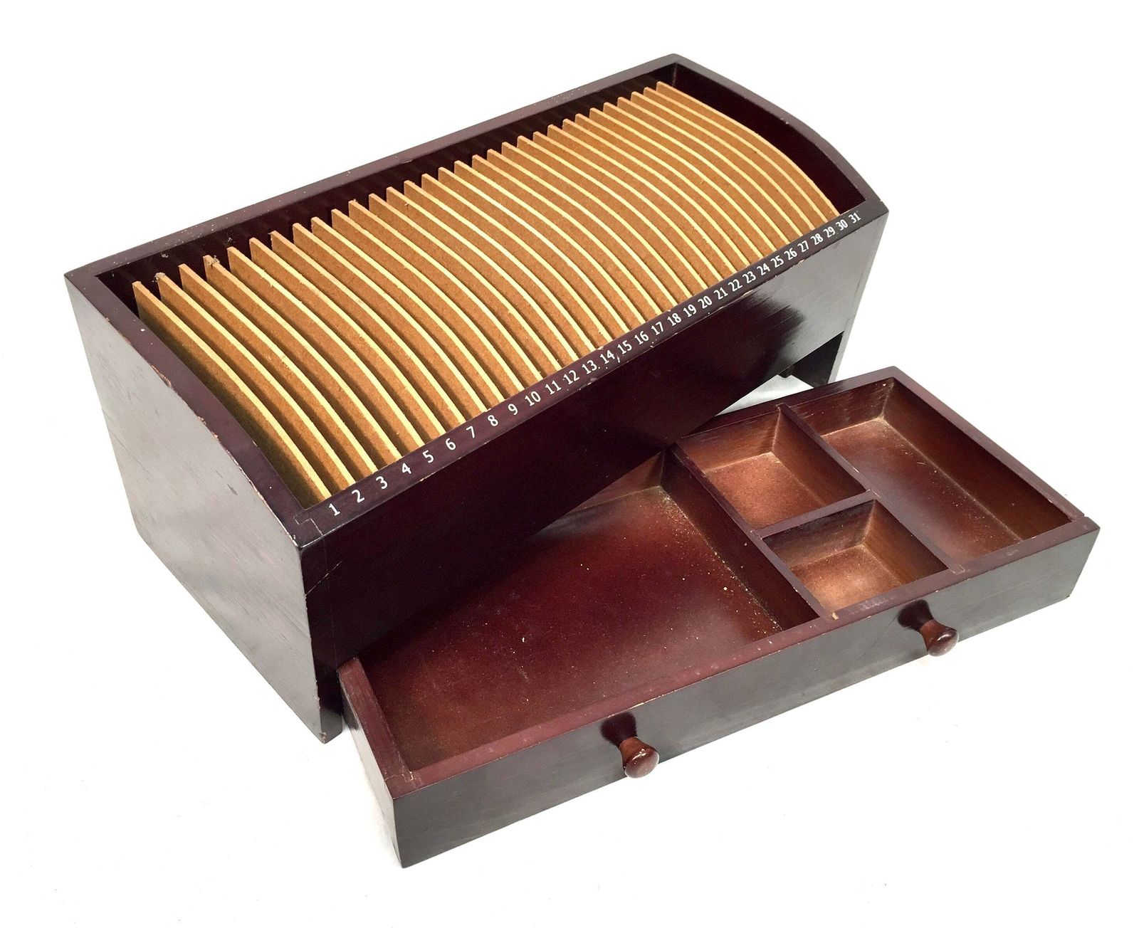 Vintage Wooden 1 31 Numbered Desktop Organiser Filing Box Letter Rack C.1950