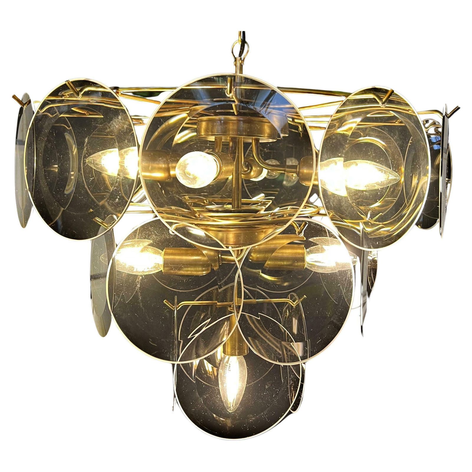 Fumé Murano Disc Glass Chandelier By Vistosi