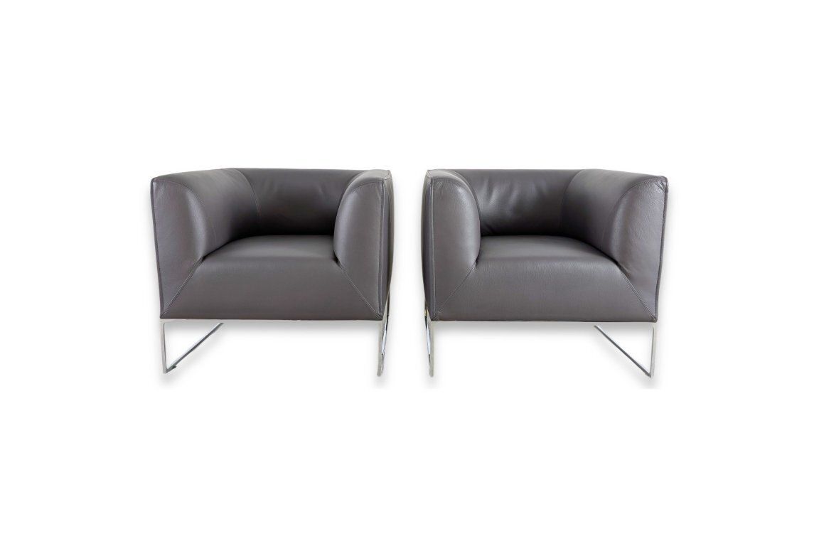 2x Original Cor Mell Armchairs, Leather, Grey Anthracite, Design Lounge