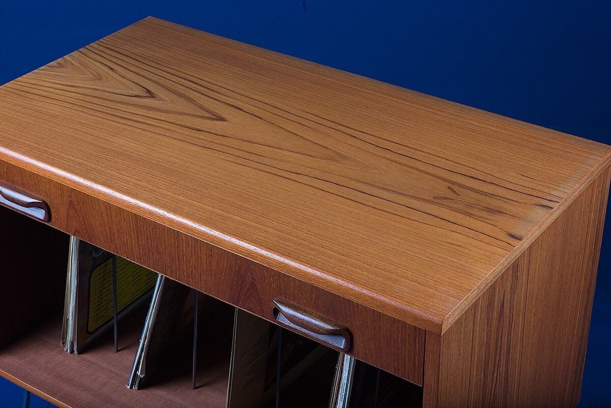 Mid Century Vintage Teak Record Cabinet Vinyl Lp  Storage On Hairpin Legs photo 374.99