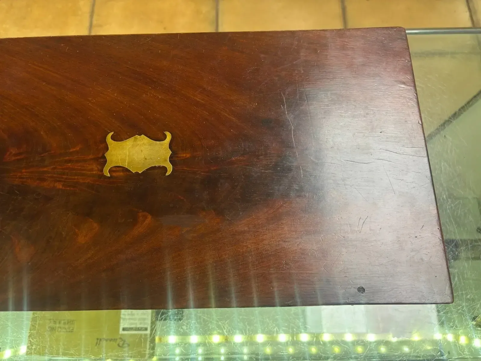 Antique Victorian Rosewood & Brass Writing Slope With Green Felt Interior photo for sale
