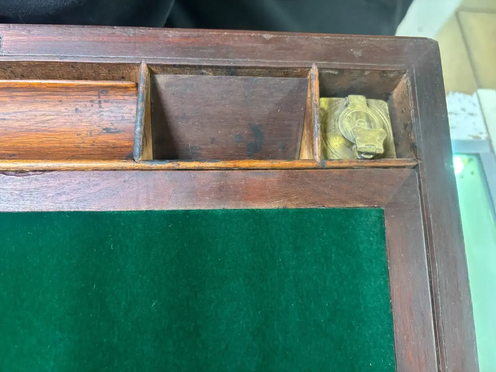 Antique Victorian Rosewood & Brass Writing Slope With Green Felt Interior photo vintage