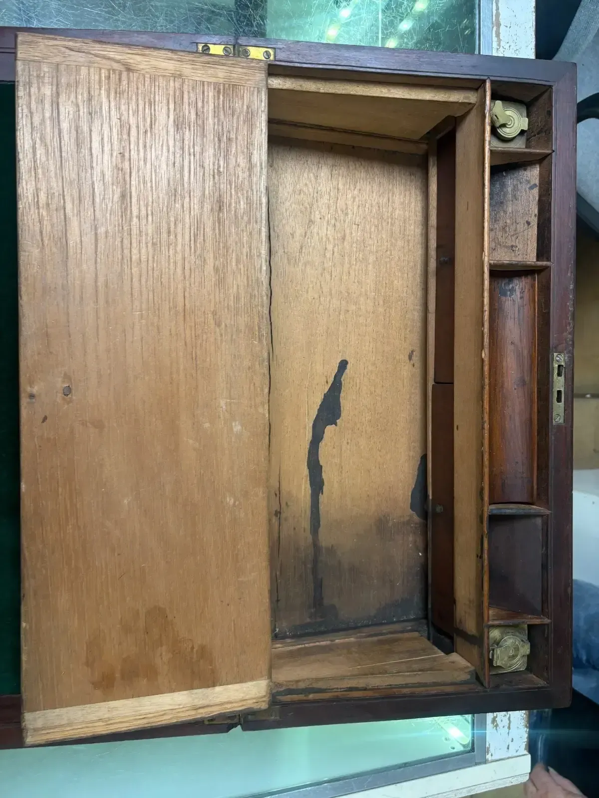 photo for sale Antique Victorian Rosewood & Brass Writing Slope With Green Felt Interior