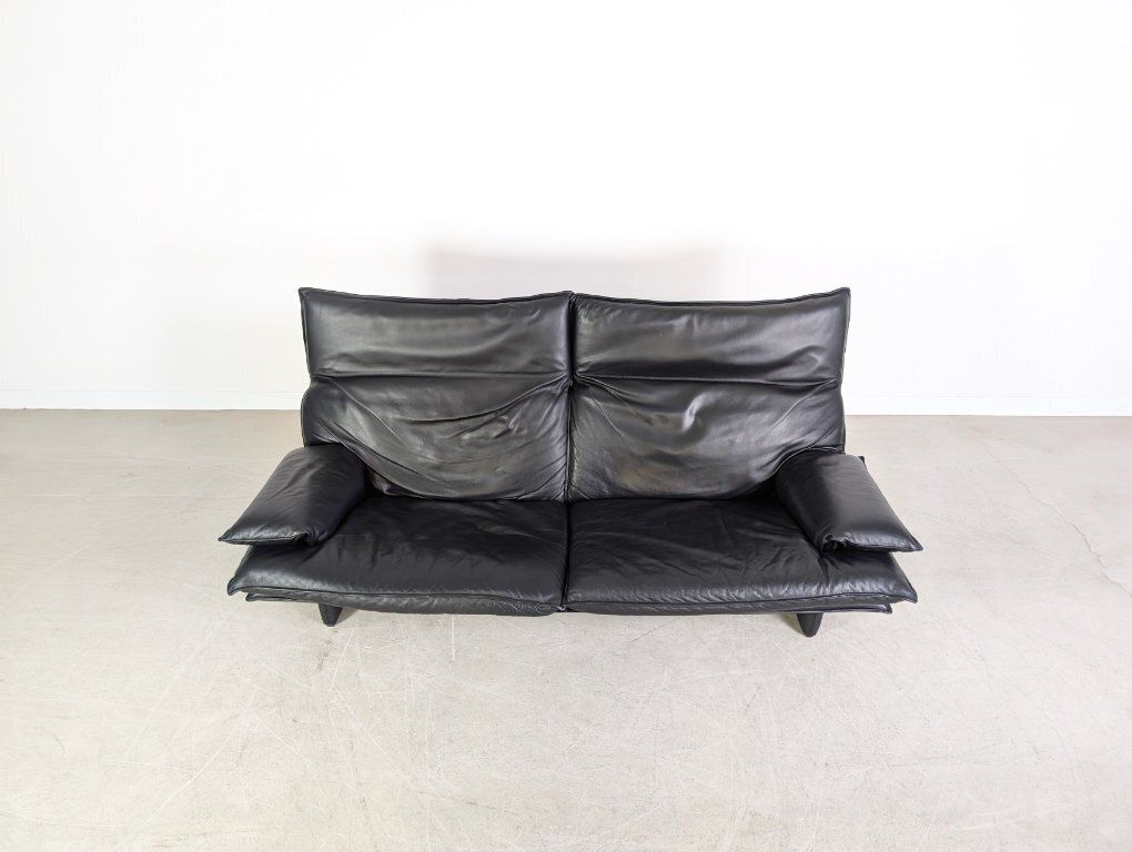 Vintage Italian 2 Seater Design Sofa, Black Leather, 1980s photo Furniture