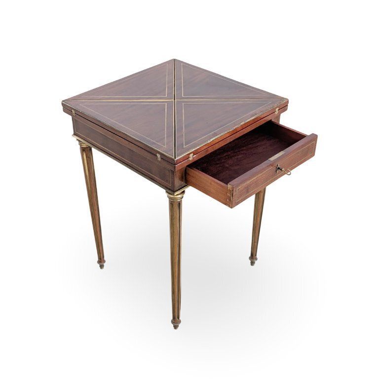 Table de jeu Louis XVI, Paul Sormani, acajou, Napoléon III photo for sale
