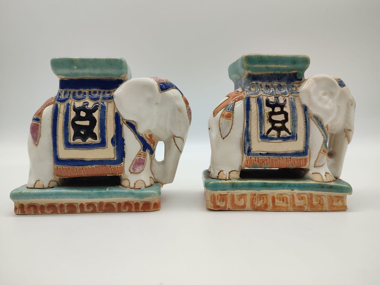 Vintage Chinoiserie Elephant Bookends As Miniature Bases In The Style Of Sancai 1920s Set Of 2 photo buy