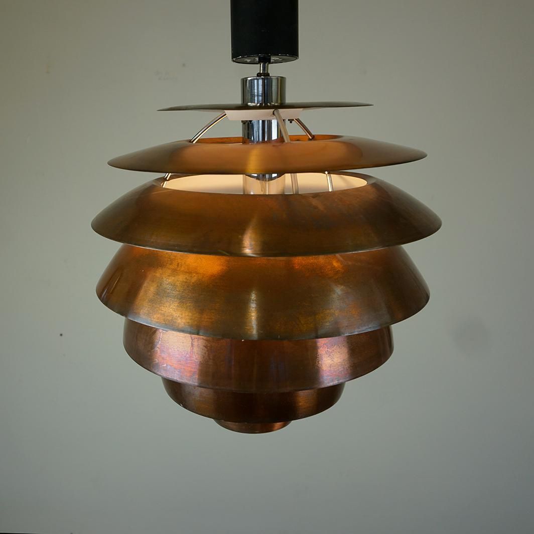 Italian Mid Century Copper Metal Pendant 1231 By Stilnovo Milano photo Lighting