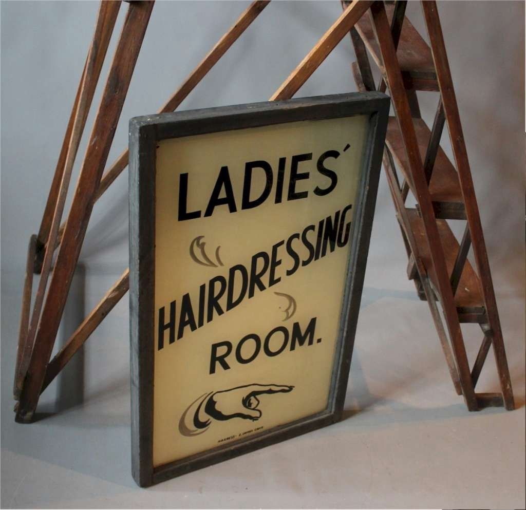Ladies Hairdressing Room White Opaline Glass Sign photo for sale