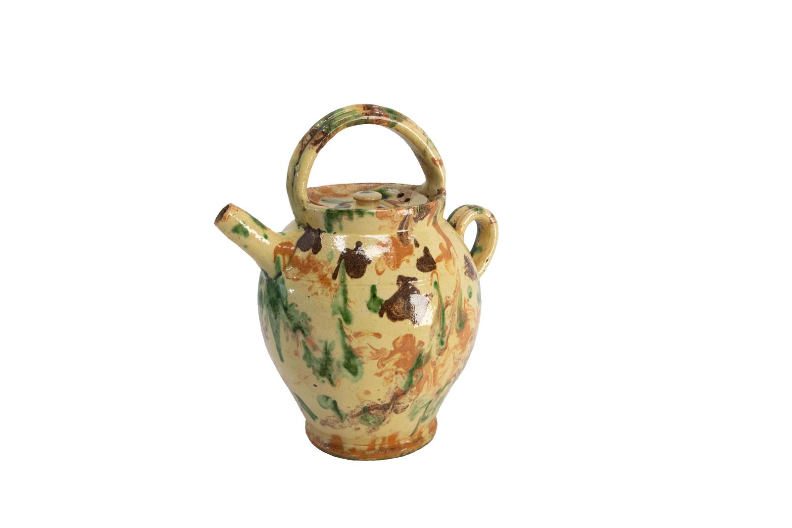Franse geglazuurde polychrome terracotta kan, ca. 1900 photo 326.0