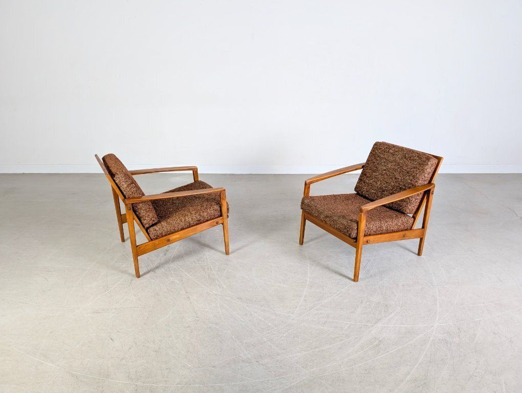Set Of 2 Midcentury Armchairs Vintage Easy Chair Walnut 1970 photo vintage