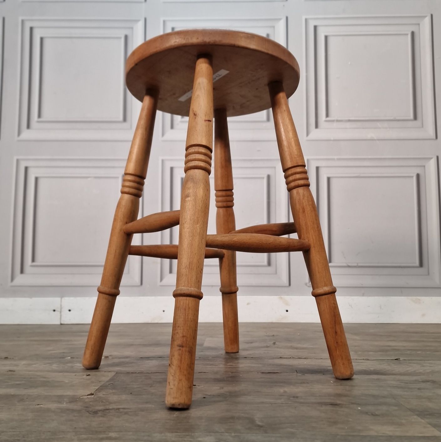 Vintage Rustic Stool   Solid Turned Wooden Farmhouse Kitchen Milking Pub Seat photo for sale