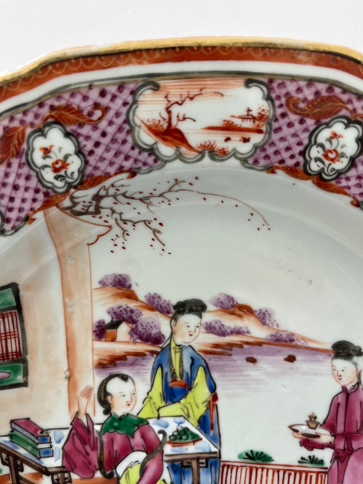 Chinese Octagonal Famille Rose Porcelain Deep Plate Or Bowl, Qianlong Period photo for sale