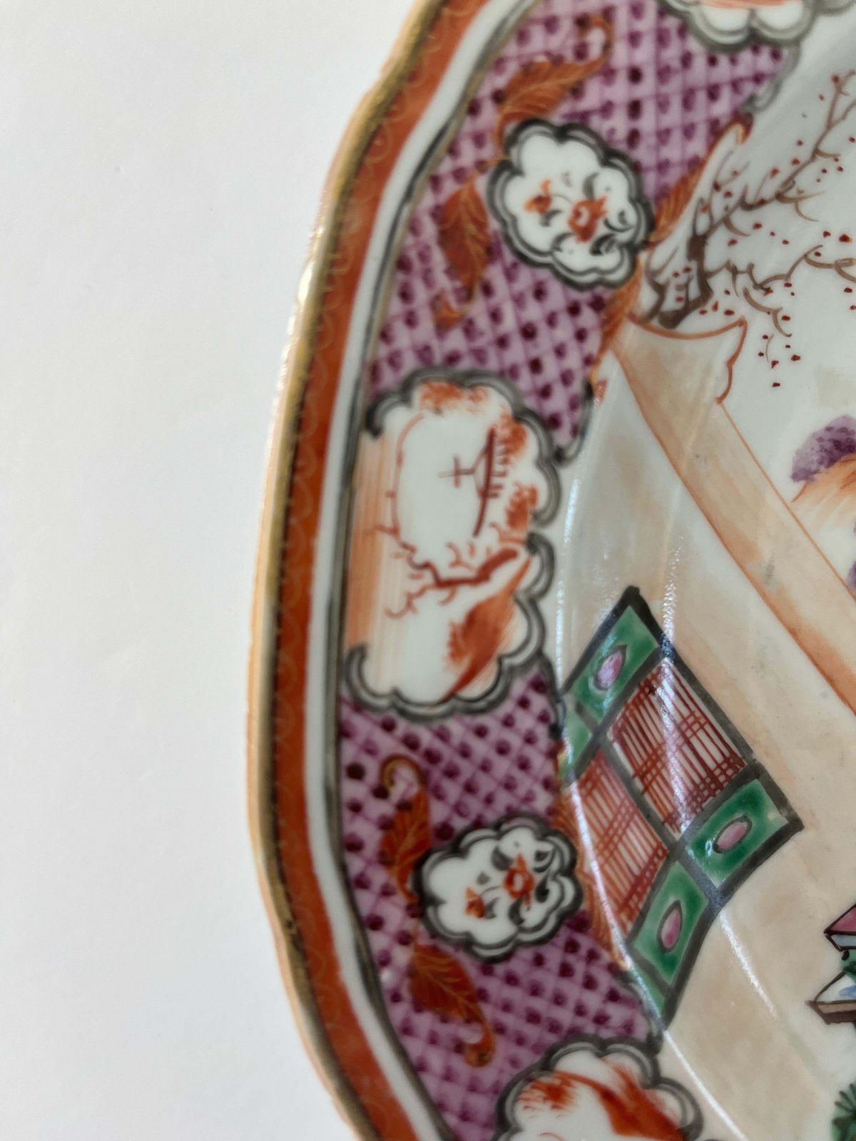 Chinese Octagonal Famille Rose Porcelain Deep Plate Or Bowl, Qianlong Period photo vintage